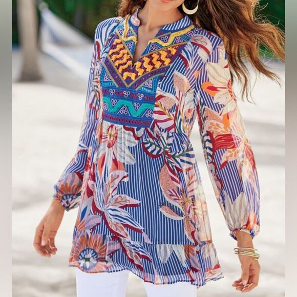 Soft Surroundings Tops - SOFT SURROUNDINGS Tory Tunic Embroidered Multi Color Blouse
